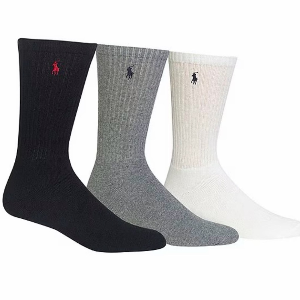 Polo Ralph Lauren Cotton-Blend Crew Socks 3-Pack Black Grey White